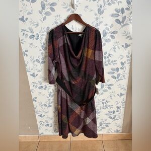 danny and nicole Women’s Cowlneck Midi Plaid Dress 24W. New w tag